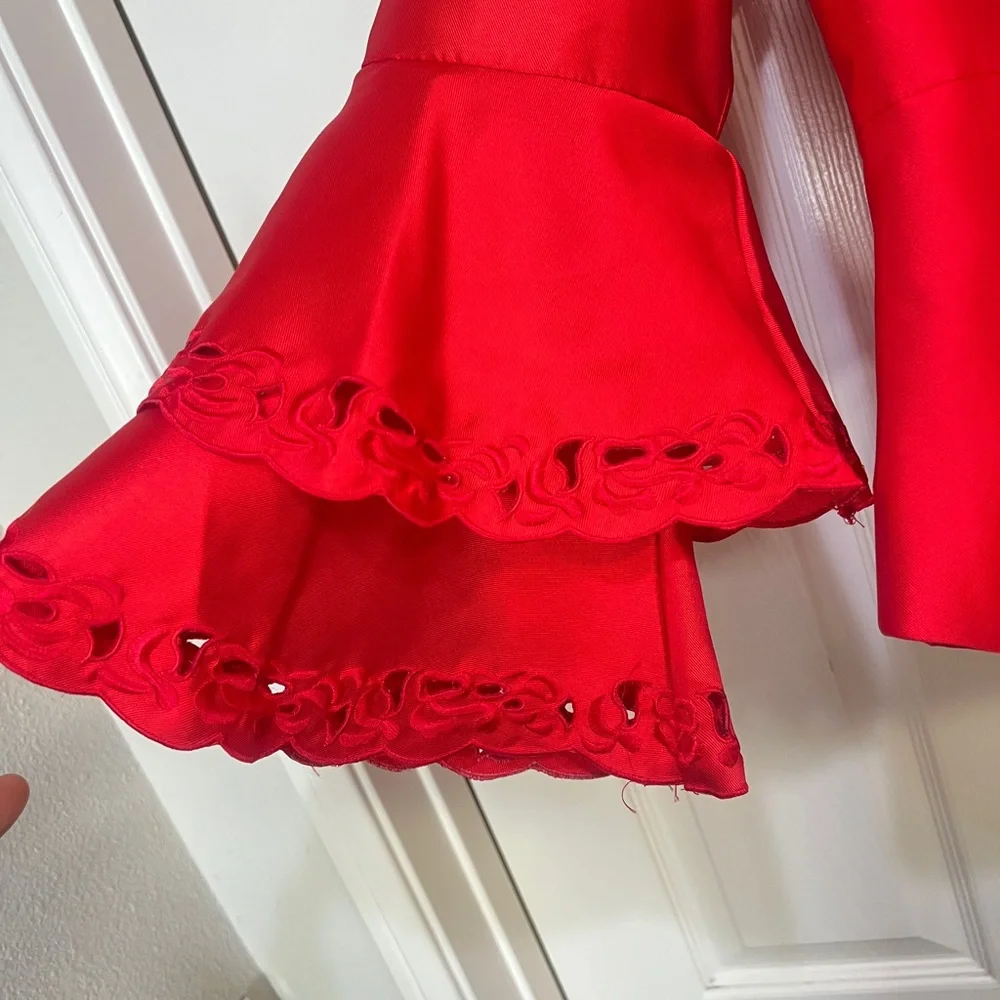 GMI 3 piece red  floral embroidered skirt suit church formal wedding 10‎ chic